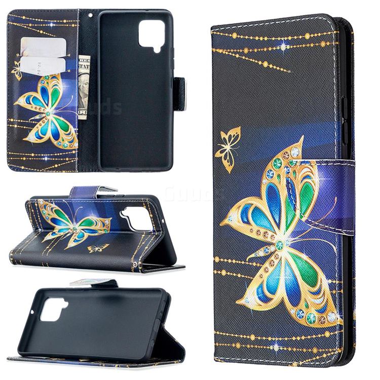 Golden Shining Butterfly Leather Wallet Case for Samsung Galaxy A42 5G