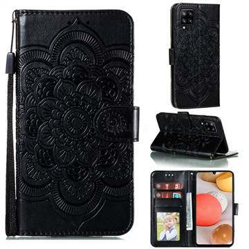Intricate Embossing Datura Solar Leather Wallet Case for Samsung Galaxy A42 5G - Black