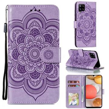 Intricate Embossing Datura Solar Leather Wallet Case for Samsung Galaxy A42 5G - Purple