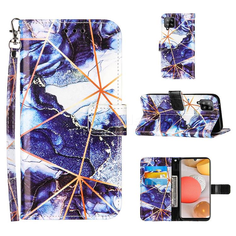 Starry Blue Stitching Color Marble Leather Wallet Case for Samsung Galaxy A42 5G