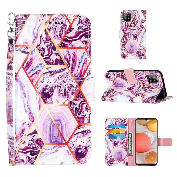 Dream Purple Stitching Color Marble Leather Wallet Case for Samsung Galaxy A42 5G