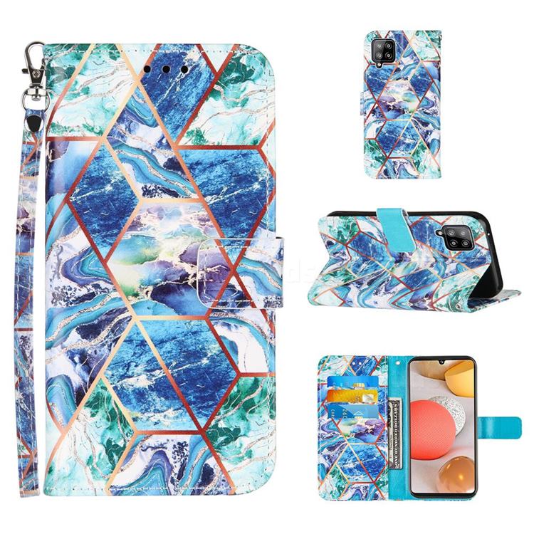 Green and Blue Stitching Color Marble Leather Wallet Case for Samsung Galaxy A42 5G