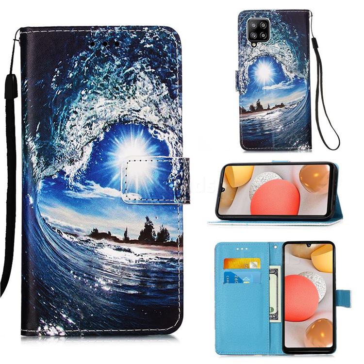 Waves and Sun Matte Leather Wallet Phone Case for Samsung Galaxy A42 5G