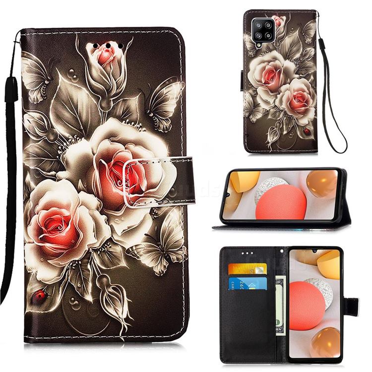 Black Rose Matte Leather Wallet Phone Case for Samsung Galaxy A42 5G