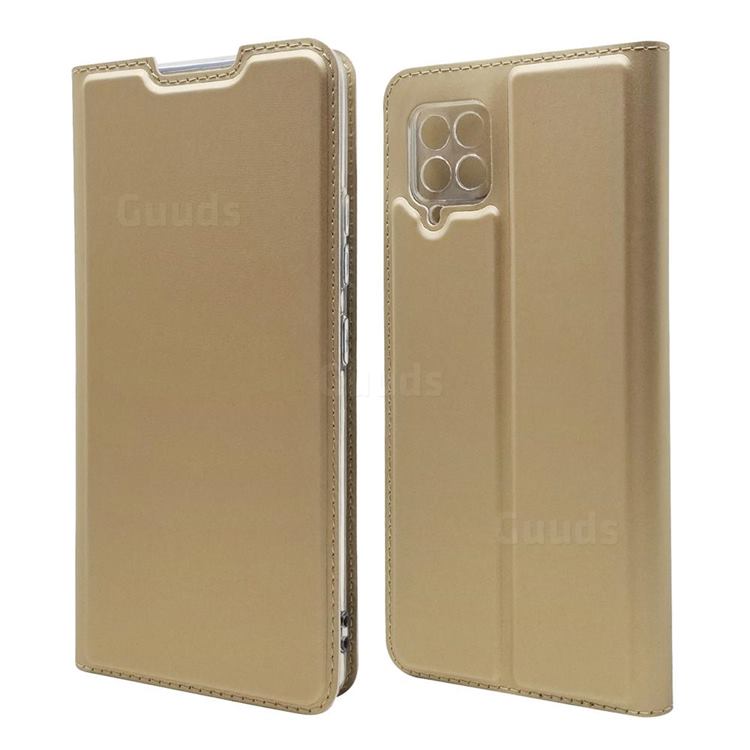 Ultra Slim Card Magnetic Automatic Suction Leather Wallet Case for Samsung Galaxy A42 5G - Champagne