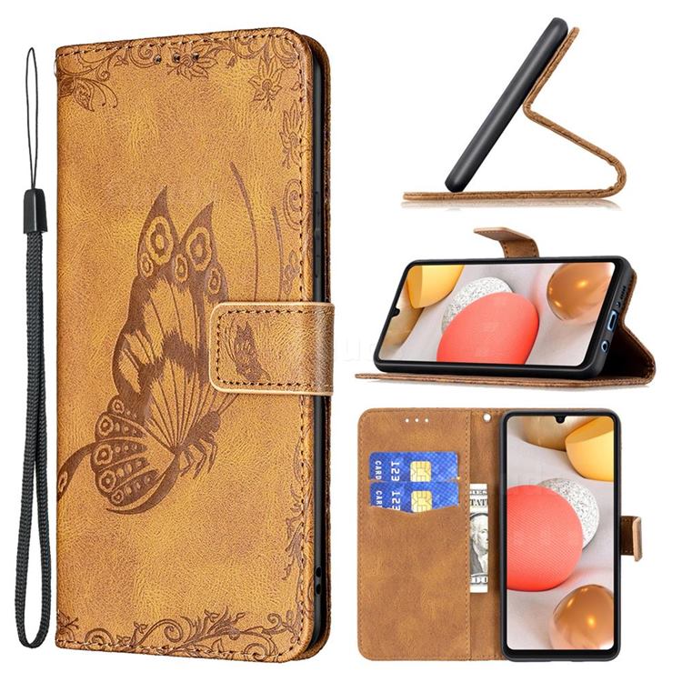 Binfen Color Imprint Vivid Butterfly Leather Wallet Case for Samsung Galaxy A42 5G - Brown