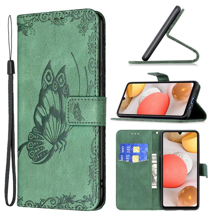 Binfen Color Imprint Vivid Butterfly Leather Wallet Case for Samsung Galaxy A42 5G - Green