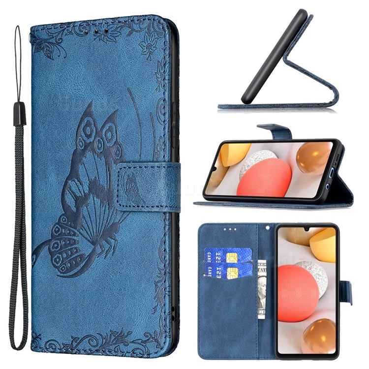 Binfen Color Imprint Vivid Butterfly Leather Wallet Case for Samsung Galaxy A42 5G - Blue
