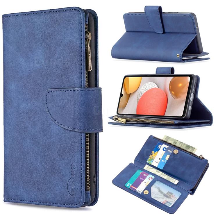 Binfen Color BF02 Sensory Buckle Zipper Multifunction Leather Phone Wallet for Samsung Galaxy A42 5G - Blue