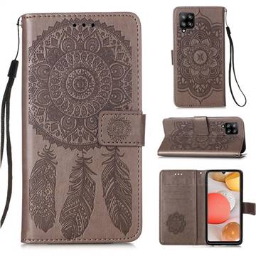 Embossing Dream Catcher Mandala Flower Leather Wallet Case for Samsung Galaxy A42 5G - Gray