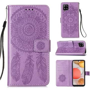Embossing Dream Catcher Mandala Flower Leather Wallet Case for Samsung Galaxy A42 5G - Purple