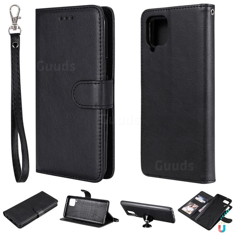 Retro Greek Detachable Magnetic PU Leather Wallet Phone Case for Samsung Galaxy A42 5G - Black