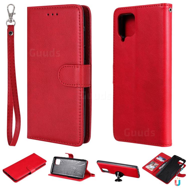 Retro Greek Detachable Magnetic PU Leather Wallet Phone Case for Samsung Galaxy A42 5G - Red