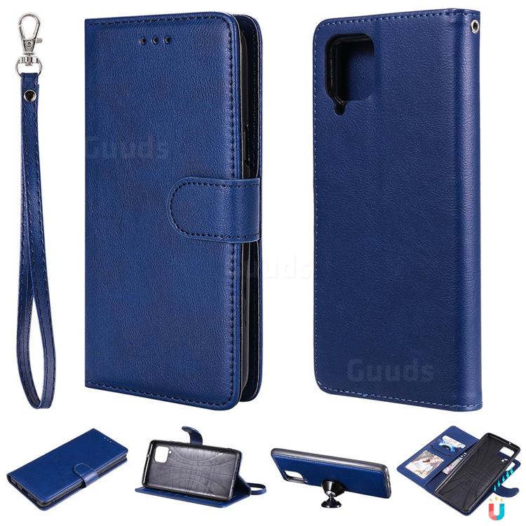 Retro Greek Detachable Magnetic PU Leather Wallet Phone Case for Samsung Galaxy A42 5G - Blue