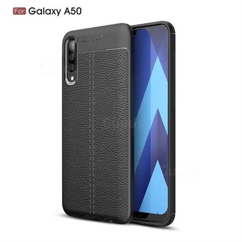 Luxury Auto Focus Litchi Texture Silicone TPU Back Cover for Samsung Galaxy A50 - Black