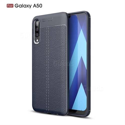 Luxury Auto Focus Litchi Texture Silicone TPU Back Cover for Samsung Galaxy A50 - Dark Blue