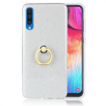 Luxury Soft TPU Glitter Back Ring Cover with 360 Rotate Finger Holder Buckle for Samsung Galaxy A50 - White