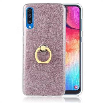 Luxury Soft TPU Glitter Back Ring Cover with 360 Rotate Finger Holder Buckle for Samsung Galaxy A50 - Pink