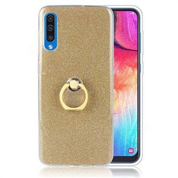 Luxury Soft TPU Glitter Back Ring Cover with 360 Rotate Finger Holder Buckle for Samsung Galaxy A50 - Golden