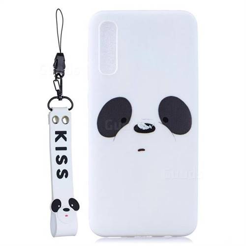 White Feather Panda Soft Kiss Candy Hand Strap Silicone Case for Samsung Galaxy A50
