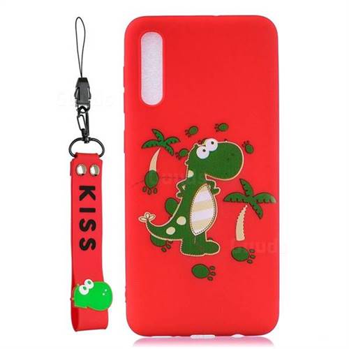 Red Dinosaur Soft Kiss Candy Hand Strap Silicone Case for Samsung Galaxy A50