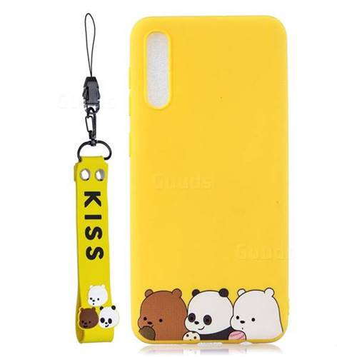 Yellow Bear Family Soft Kiss Candy Hand Strap Silicone Case for Samsung Galaxy A50