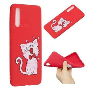 Happy Bow Cat Anti-fall Frosted Relief Soft TPU Back Cover for Samsung Galaxy A50