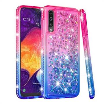 Diamond Frame Liquid Glitter Quicksand Sequins Phone Case for Samsung Galaxy A50 - Pink Blue