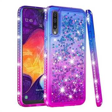 Diamond Frame Liquid Glitter Quicksand Sequins Phone Case for Samsung Galaxy A50 - Blue Purple