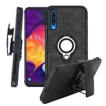 3 in 1 PC + Silicone Leather Phone Case for Samsung Galaxy A50 - Black