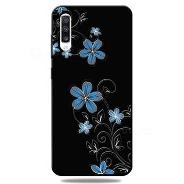 Little Blue Flowers 3D Embossed Relief Black TPU Cell Phone Back Cover for Samsung Galaxy A50