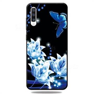 Blue Butterfly 3D Embossed Relief Black TPU Cell Phone Back Cover for Samsung Galaxy A50