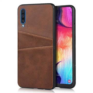 Simple Calf Card Slots Mobile Phone Back Cover for Samsung Galaxy A50 - Coffee