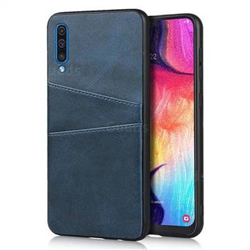 Simple Calf Card Slots Mobile Phone Back Cover for Samsung Galaxy A50 - Blue