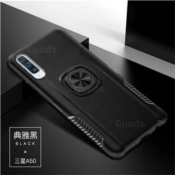 Knight Armor Anti Drop PC + Silicone Invisible Ring Holder Phone Cover for Samsung Galaxy A50 - Black
