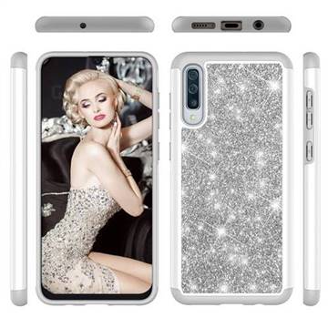 Glitter Rhinestone Bling Shock Absorbing Hybrid Defender Rugged Phone Case Cover for Samsung Galaxy A50 - Gray