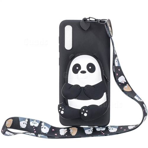 Cute Panda Neck Lanyard Zipper Wallet Silicone Case for Samsung Galaxy A50