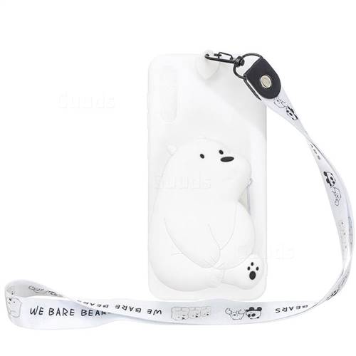 White Polar Bear Neck Lanyard Zipper Wallet Silicone Case for Samsung Galaxy A50