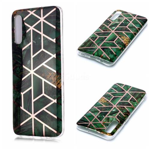 Green Rhombus Galvanized Rose Gold Marble Phone Back Cover for Samsung Galaxy A50