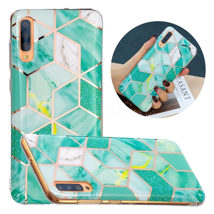 Green Glitter Painted Marble Electroplating Protective Case for Samsung Galaxy A50