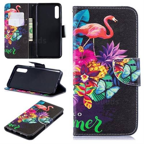 Flowers Flamingos Leather Wallet Case for Samsung Galaxy A50