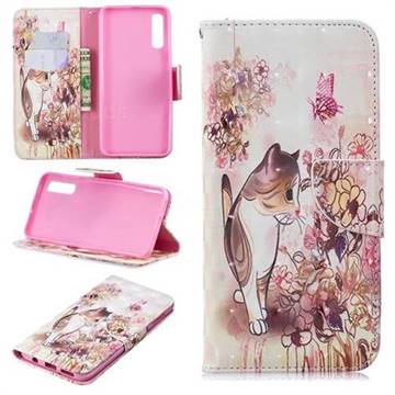 Flower Butterfly Cat 3D Painted Leather Wallet Phone Case for Samsung Galaxy A50