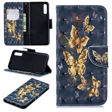 Silver Golden Butterfly 3D Painted Leather Wallet Phone Case for Samsung Galaxy A50