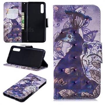Purple Peacock 3D Painted Leather Wallet Phone Case for Samsung Galaxy A50