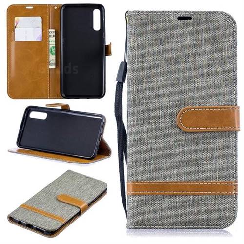 Jeans Cowboy Denim Leather Wallet Case for Samsung Galaxy A50 - Gray