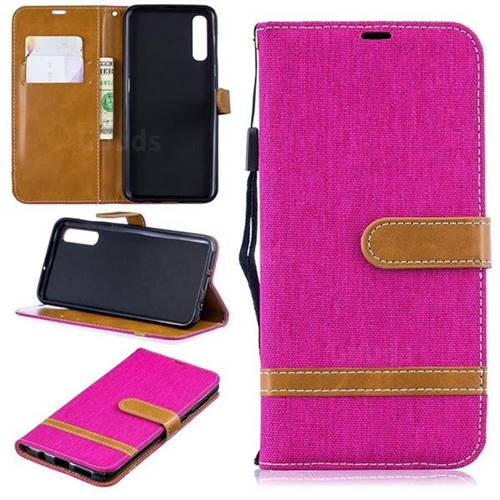 Jeans Cowboy Denim Leather Wallet Case for Samsung Galaxy A50 - Rose