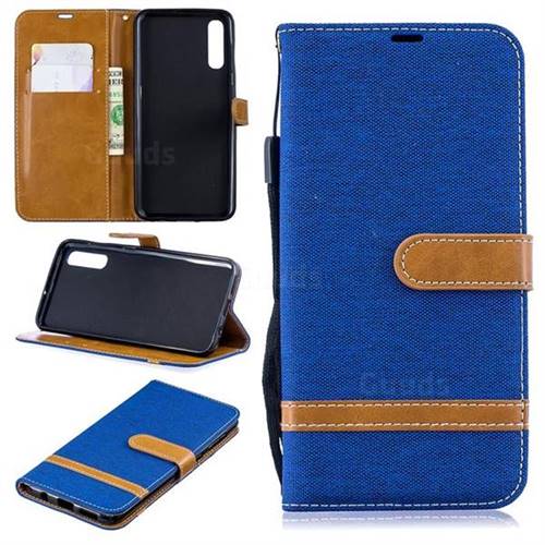 Jeans Cowboy Denim Leather Wallet Case for Samsung Galaxy A50 - Sapphire