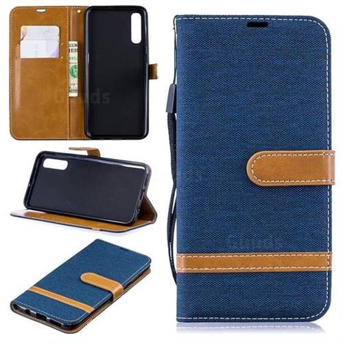 Jeans Cowboy Denim Leather Wallet Case for Samsung Galaxy A50 - Dark Blue