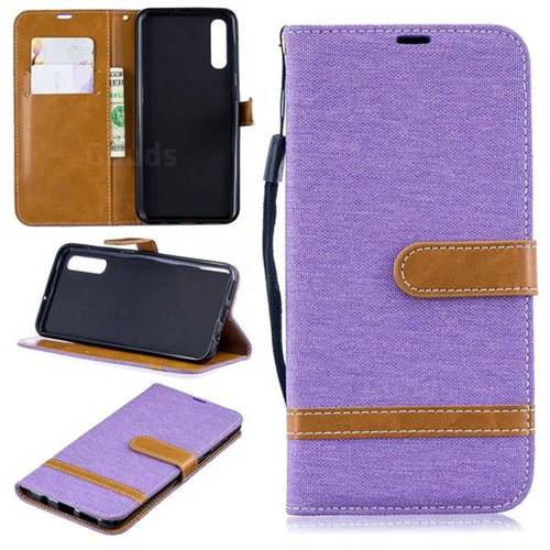 Jeans Cowboy Denim Leather Wallet Case for Samsung Galaxy A50 - Purple