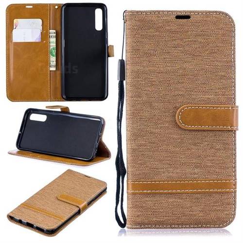 Jeans Cowboy Denim Leather Wallet Case for Samsung Galaxy A50 - Brown